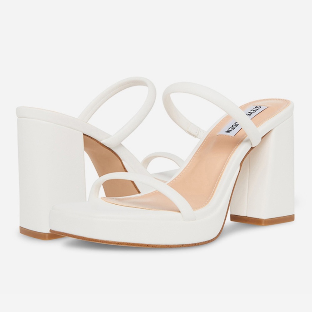Steve Madden White Block Heel Sandals